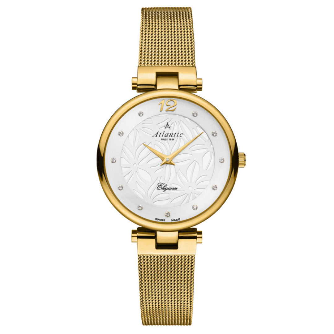 Atlantic Eleganz Blumen Damen Gelbgold PVD Silber Milanaise - 29037.45.21MB-chronolounge