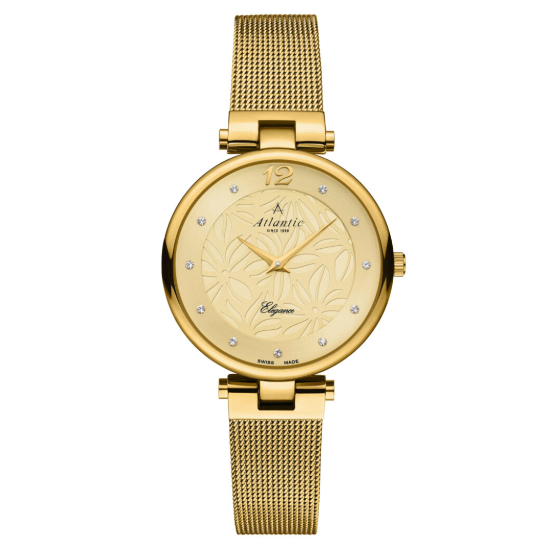 Atlantic Eleganz Floral Damen Gelbgold PVD Champagner Milanese - 29037.45.31MB-chronolounge