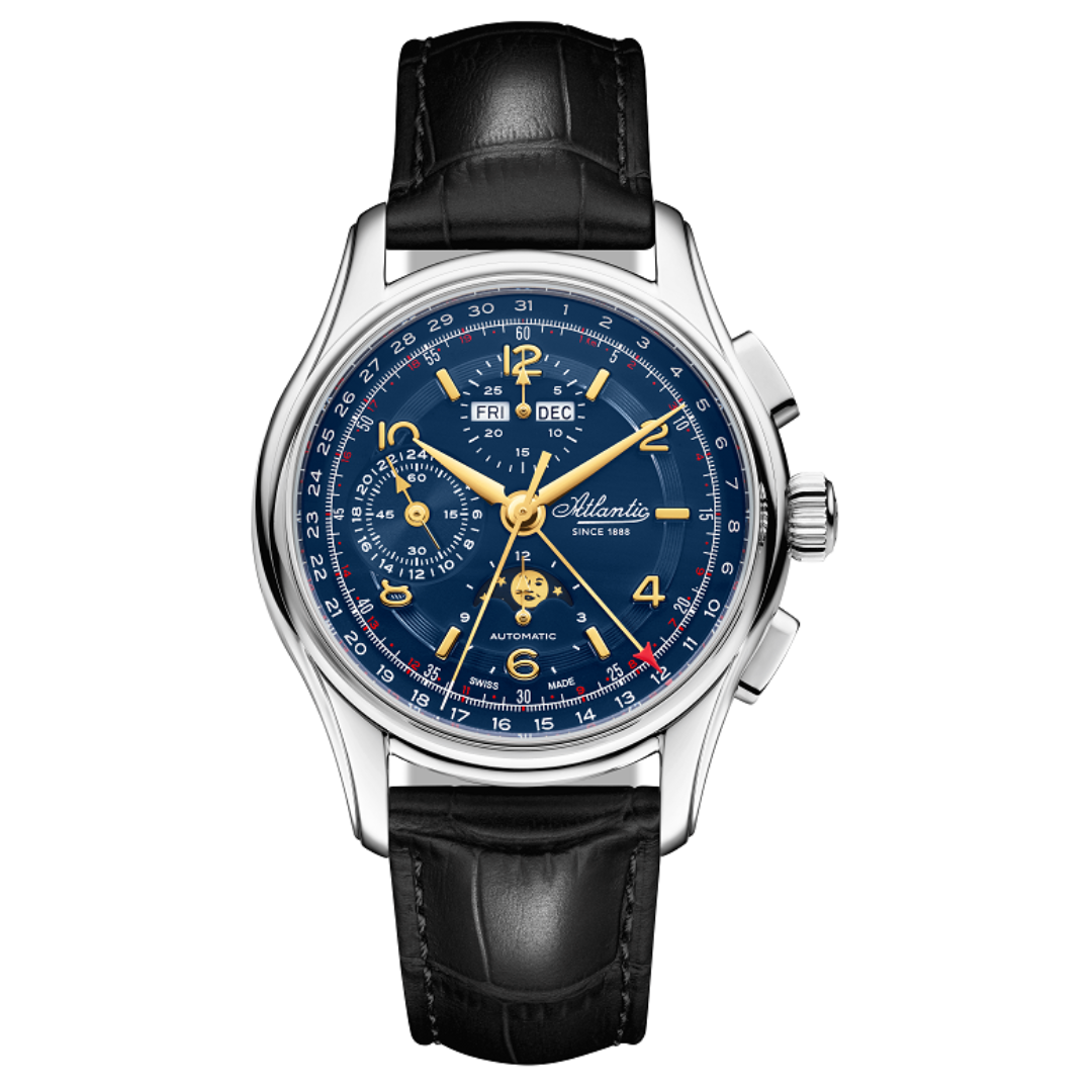 Atlantic Worldmaster Automatik | Mondphasen | Chronograph aus blauem Stahl | Limitierte Auflage, beschränkte Auflage - 52851.41.55G-chronolounge