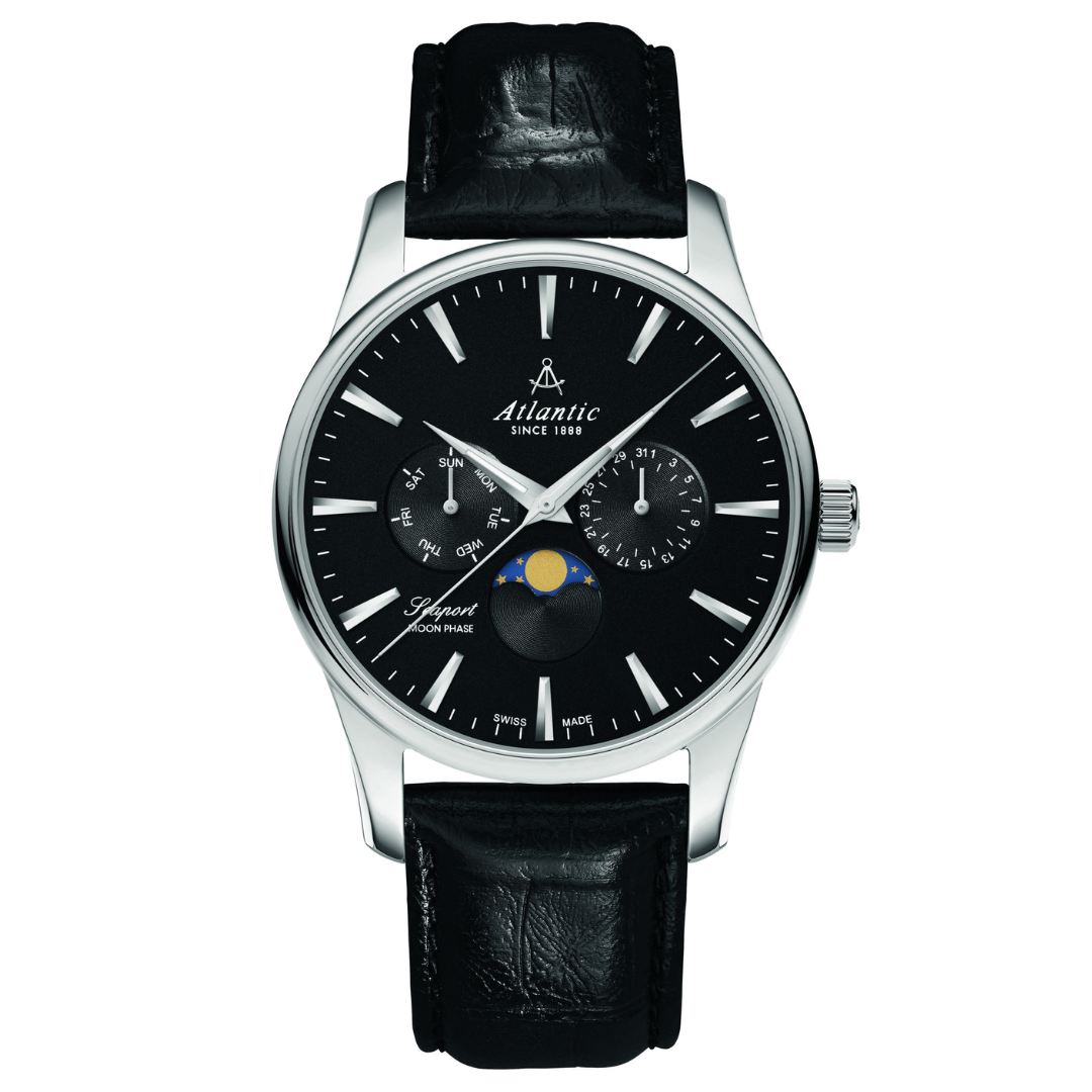 Atlantic Seaport Moonphase Schwarzes Leder - 56550.41.61-chronolounge