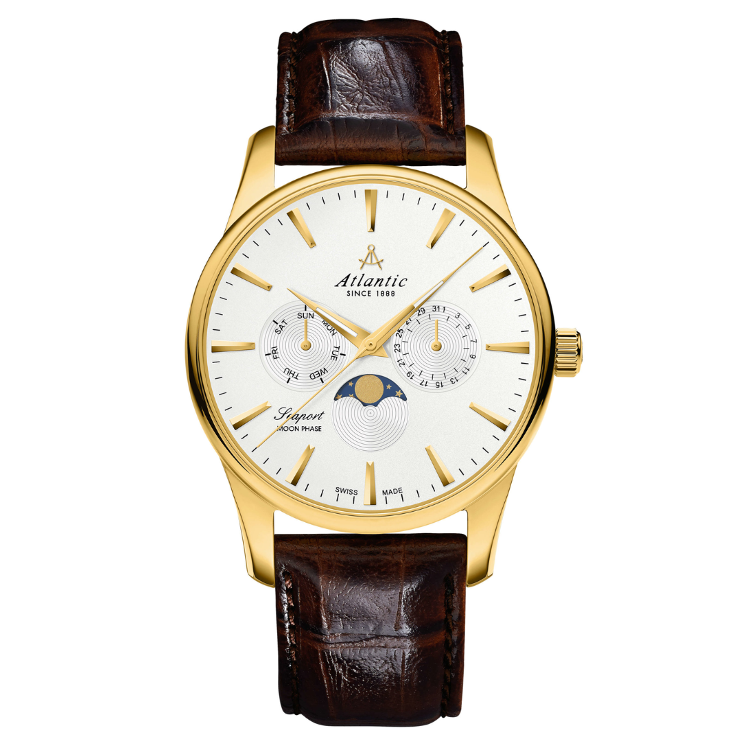 Atlantic Seaport Moonphase Gelbgold | PVD | Leder - 56550.45.21-chronolounge