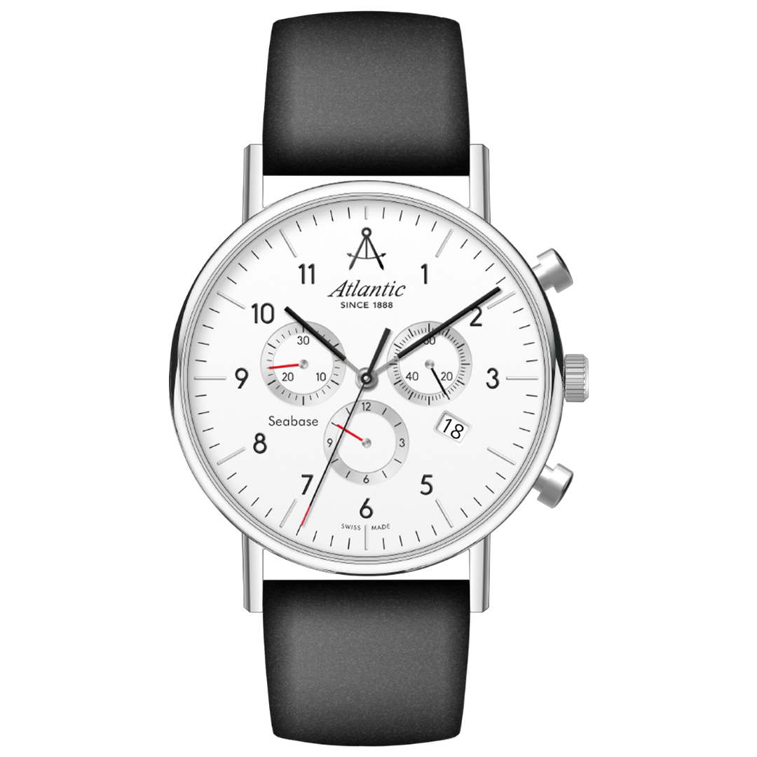 Atlantic Seabase Quartz Chronograph Weiss auf schwarzem Leder - 60452.41.15-chronolounge