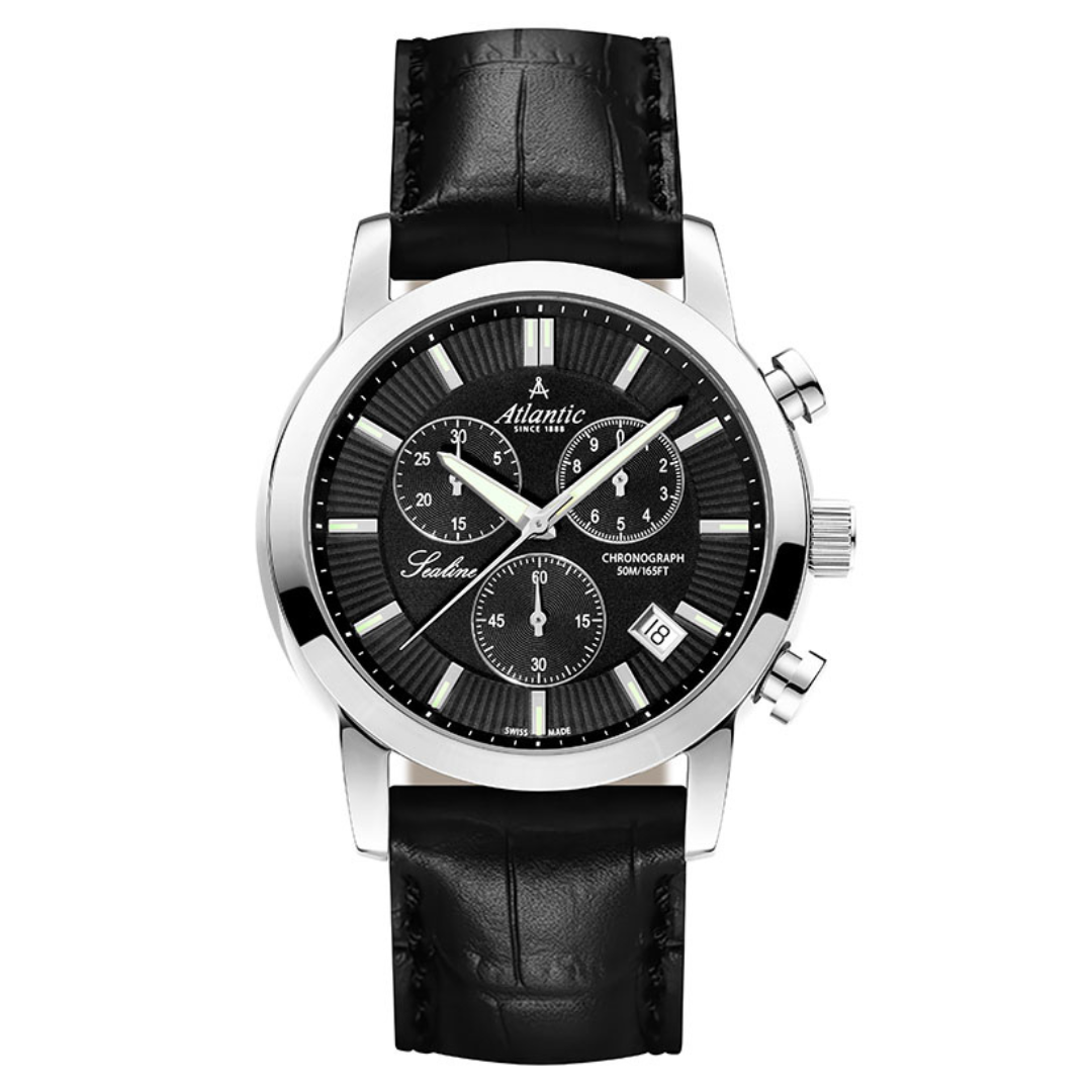 Atlantic Sealine Gents Chrono Schwarz mit Lederarmband - 62450.41.61-chronolounge