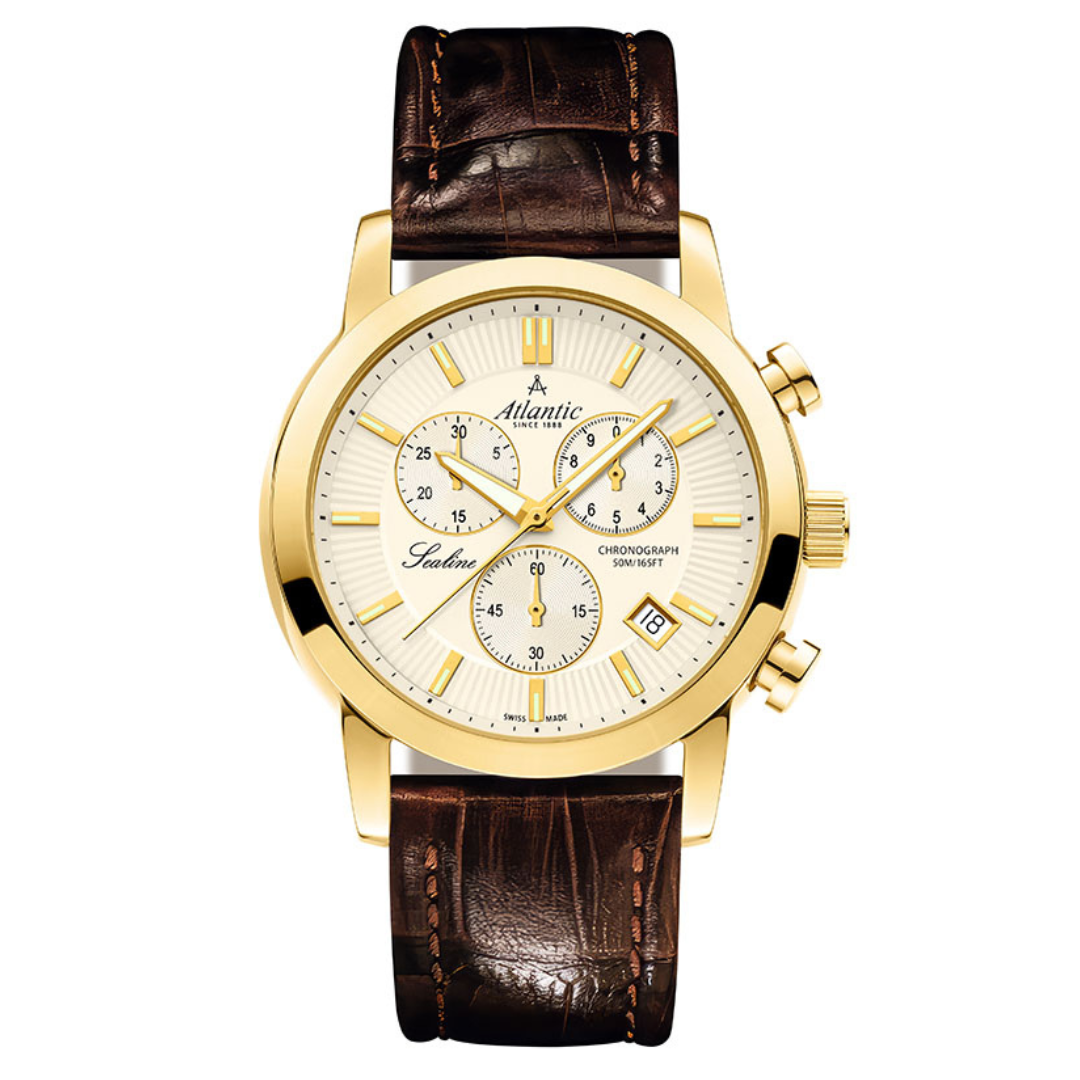 Atlantic Sealine Chrono Gold PVD Champagner auf Lederarmband - 62450.45.31-chronolounge