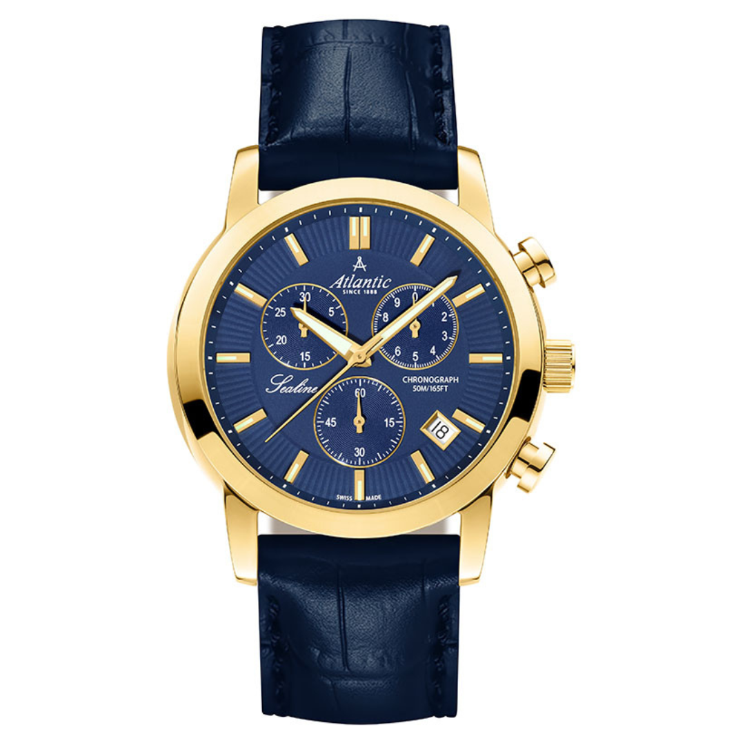 Atlantic Sealine Chrono Gold PVD Blau auf Lederarmband - 62450.45.51-chronolounge