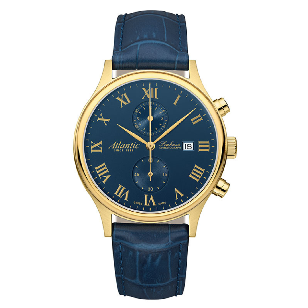 Atlantic Seabase Chronograph NM | PVD/Leder Blau Roman - 64452.45.58-chronolounge