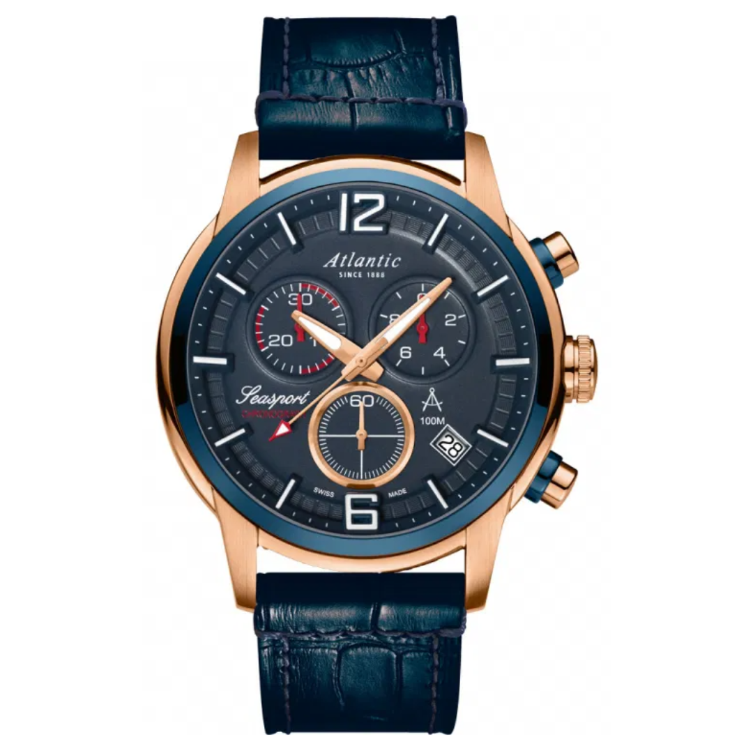 Atlantic Seasport Chronograph Roségold PVD | Leder - 87461.44.55-chronolounge