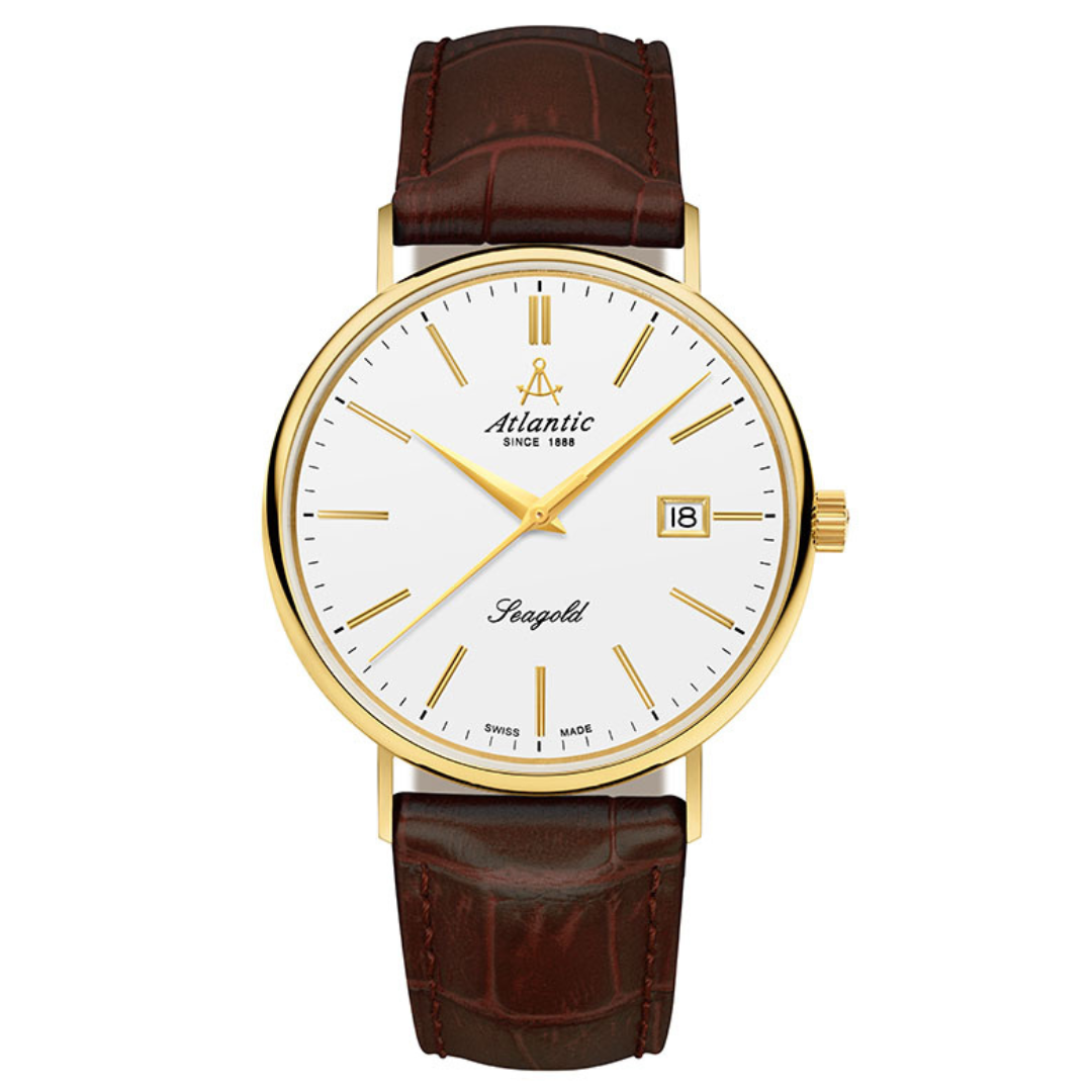 Atlantic Seagold Quarzuhr aus massivem Gold | Weisses Zifferblatt 40 mm - 95344.65.11-chronolounge