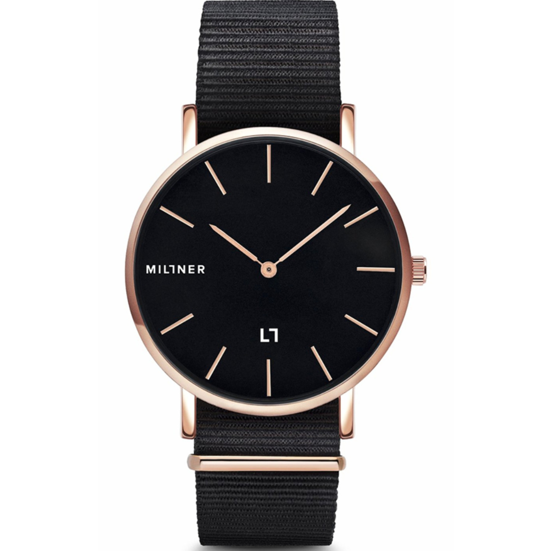 Millner Uhr Hallfield S Black Fabbric Damen Rose Gold-chronolounge